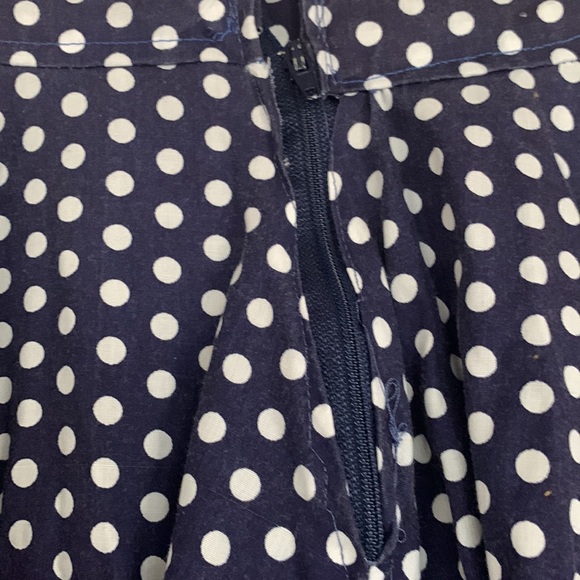 80's Pleated Round Skirt Navy White Polka Dots XS Circle Skirt A line - Picture 6 of 7